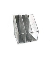 Tavă pentru hîrtie verticală, 3 secții, din metal tip plasă, argintie